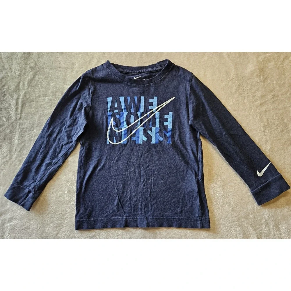 Nike‎ Toddler Boys 4T Long Sleeve Shirt Navy Graphic Swoosh Logo